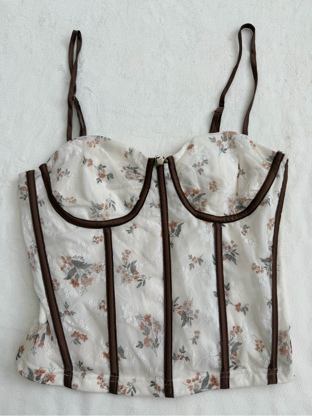 Pretty Garbage Floral Lace Corset Bustier Top Medium Cottagecore Coquette Y2K